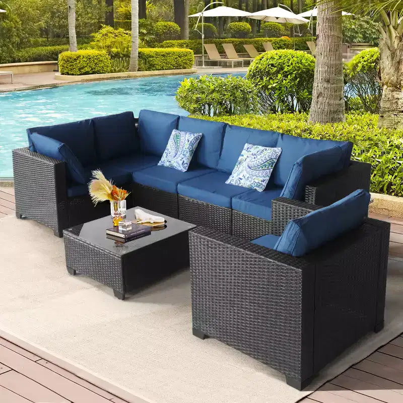 GDFStudio Hilary Ensemble de conversation de terrasse moderne 5 places en rotin PE et fer avec table et coussins imperméables