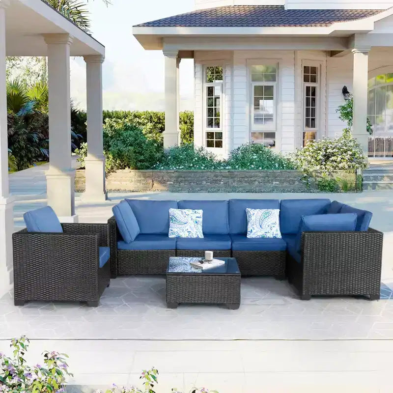 GDFStudio Hilary Ensemble de conversation de terrasse moderne 5 places en rotin PE et fer avec table et coussins imperméables