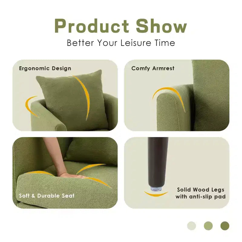 Fauteuil d'appoint rembourré moderne Okak pour chambre à coucher, fauteuil de salon confortable pour salon, appartement
