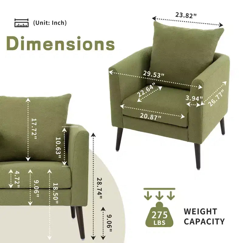 Fauteuil d'appoint rembourré moderne Okak pour chambre à coucher, fauteuil de salon confortable pour salon, appartement