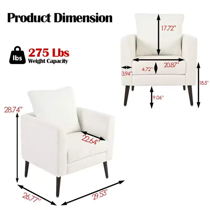 Fauteuil d'appoint rembourré moderne Okak pour chambre à coucher, fauteuil de salon confortable pour salon, appartement