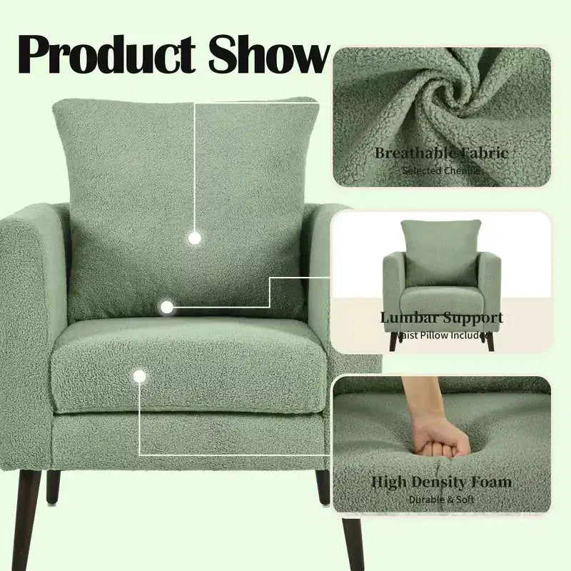 Fauteuil d'appoint rembourré moderne Okak pour chambre à coucher, fauteuil de salon confortable pour salon, appartement