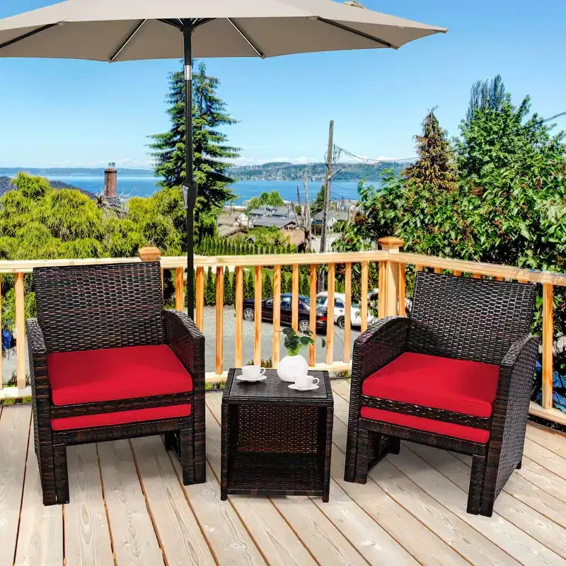 Costway Ensemble de Meubles de Patio en Rotin 5 Pièces Canapé Ottoman avec Coussins
