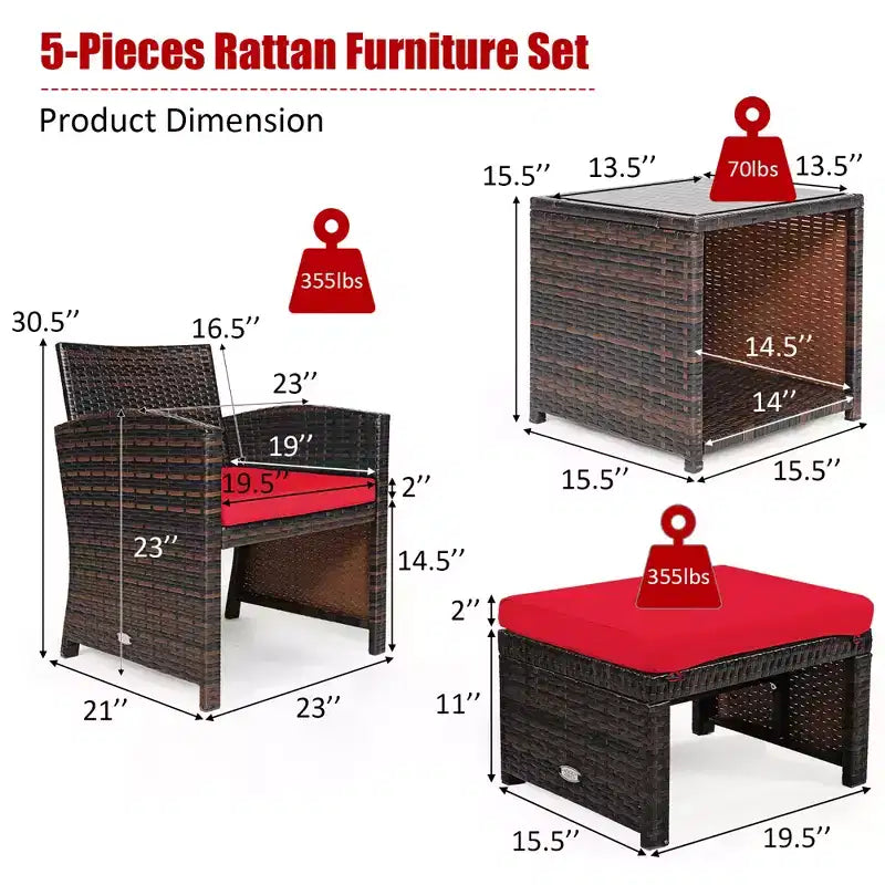 Costway Ensemble de Meubles de Patio en Rotin 5 Pièces Canapé Ottoman avec Coussins