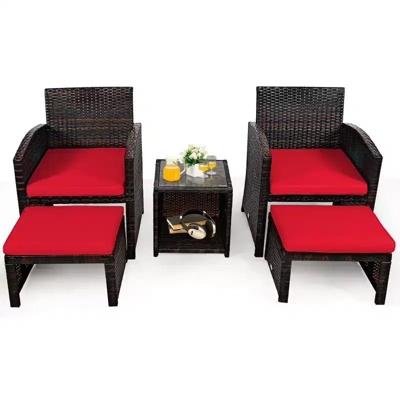 Costway Ensemble de Meubles de Patio en Rotin 5 Pièces Canapé Ottoman avec Coussins