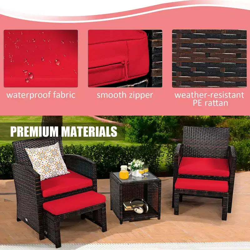 Costway Ensemble de Meubles de Patio en Rotin 5 Pièces Canapé Ottoman avec Coussins