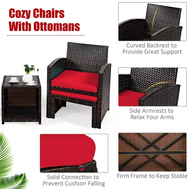 Costway Ensemble de Meubles de Patio en Rotin 5 Pièces Canapé Ottoman avec Coussins