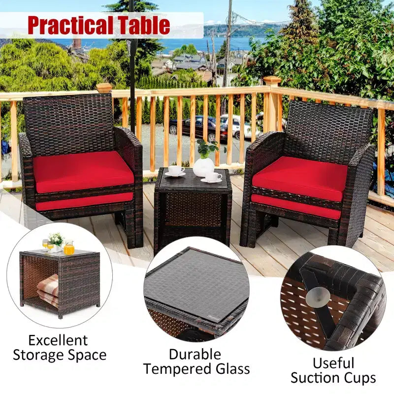 Costway Ensemble de Meubles de Patio en Rotin 5 Pièces Canapé Ottoman avec Coussins