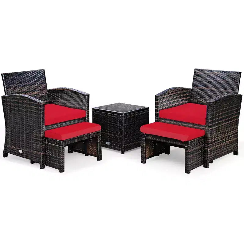 Costway Ensemble de Meubles de Patio en Rotin 5 Pièces Canapé Ottoman avec Coussins