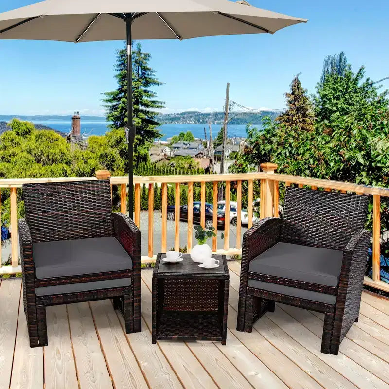 Costway Ensemble de Meubles de Patio en Rotin 5 Pièces Canapé Ottoman avec Coussins