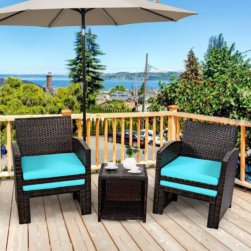 Costway Ensemble de Meubles de Patio en Rotin 5 Pièces Canapé Ottoman avec Coussins