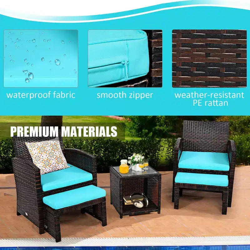 Costway Ensemble de Meubles de Patio en Rotin 5 Pièces Canapé Ottoman avec Coussins