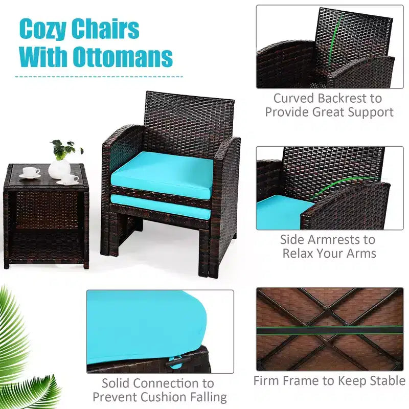 Costway Ensemble de Meubles de Patio en Rotin 5 Pièces Canapé Ottoman avec Coussins