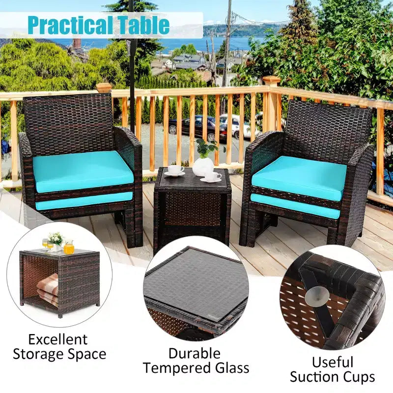 Costway Ensemble de Meubles de Patio en Rotin 5 Pièces Canapé Ottoman avec Coussins