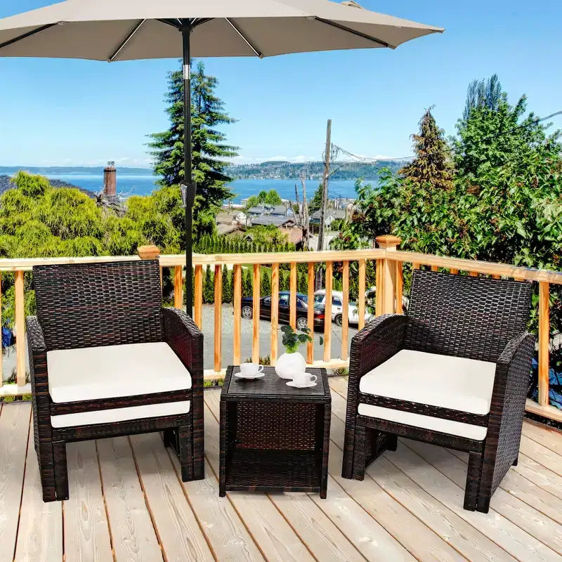 Costway Ensemble de Meubles de Patio en Rotin 5 Pièces Canapé Ottoman avec Coussins