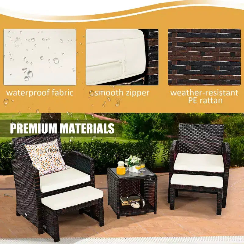 Costway Ensemble de Meubles de Patio en Rotin 5 Pièces Canapé Ottoman avec Coussins