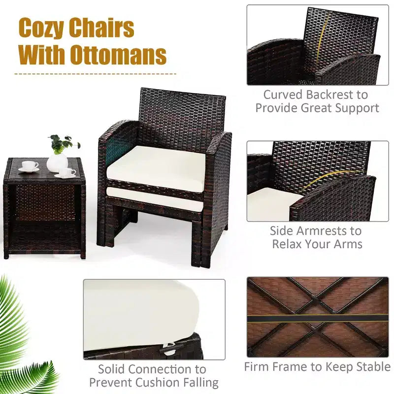 Costway Ensemble de Meubles de Patio en Rotin 5 Pièces Canapé Ottoman avec Coussins
