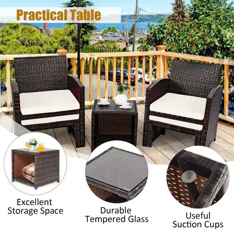 Costway Ensemble de Meubles de Patio en Rotin 5 Pièces Canapé Ottoman avec Coussins
