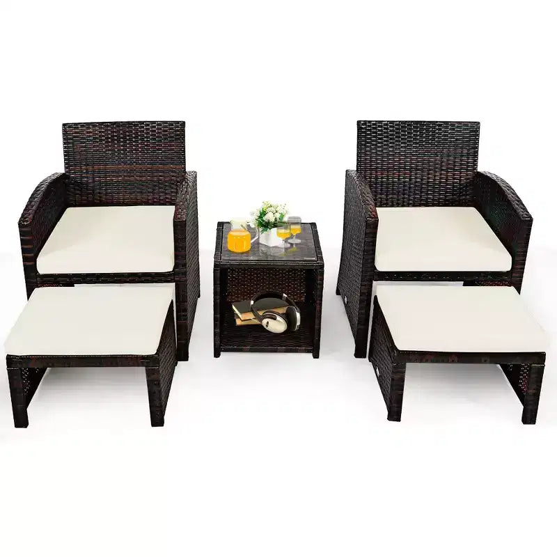 Costway Ensemble de Meubles de Patio en Rotin 5 Pièces Canapé Ottoman avec Coussins