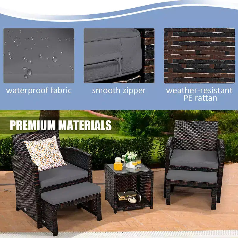 Costway Ensemble de Meubles de Patio en Rotin 5 Pièces Canapé Ottoman avec Coussins