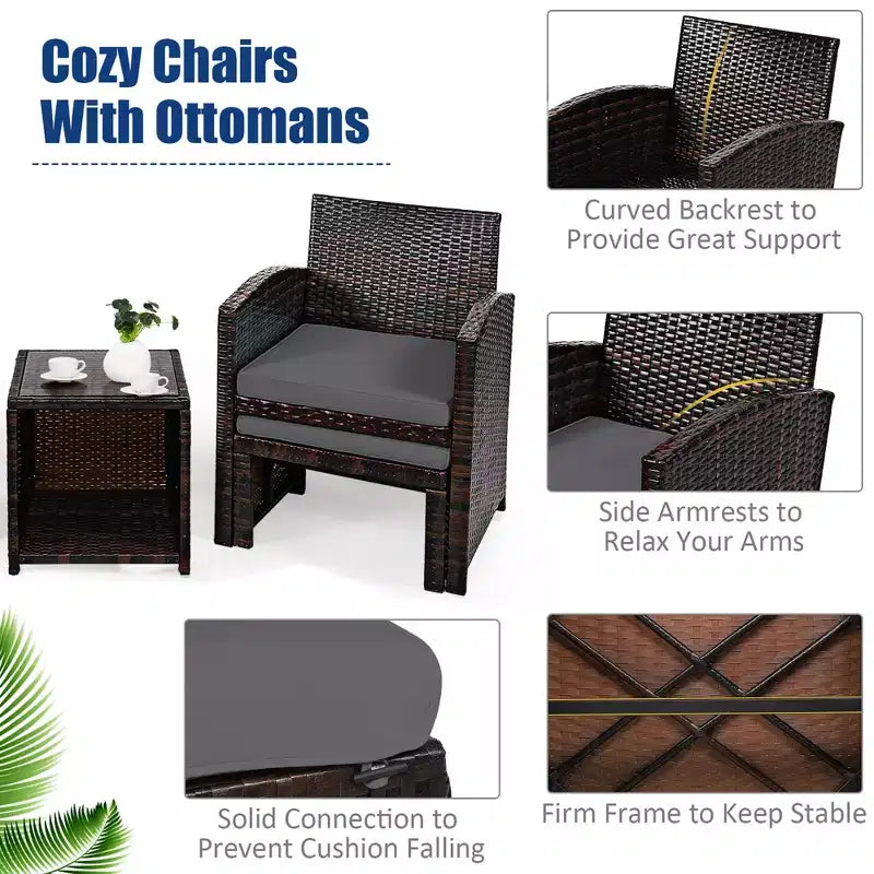 Costway Ensemble de Meubles de Patio en Rotin 5 Pièces Canapé Ottoman avec Coussins