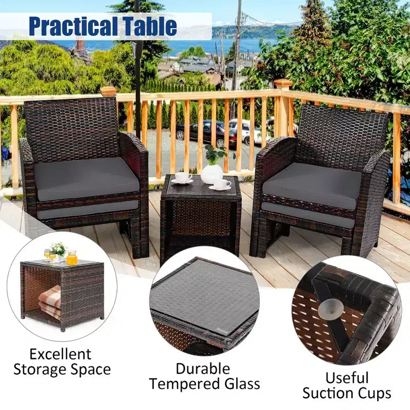Costway Ensemble de Meubles de Patio en Rotin 5 Pièces Canapé Ottoman avec Coussins