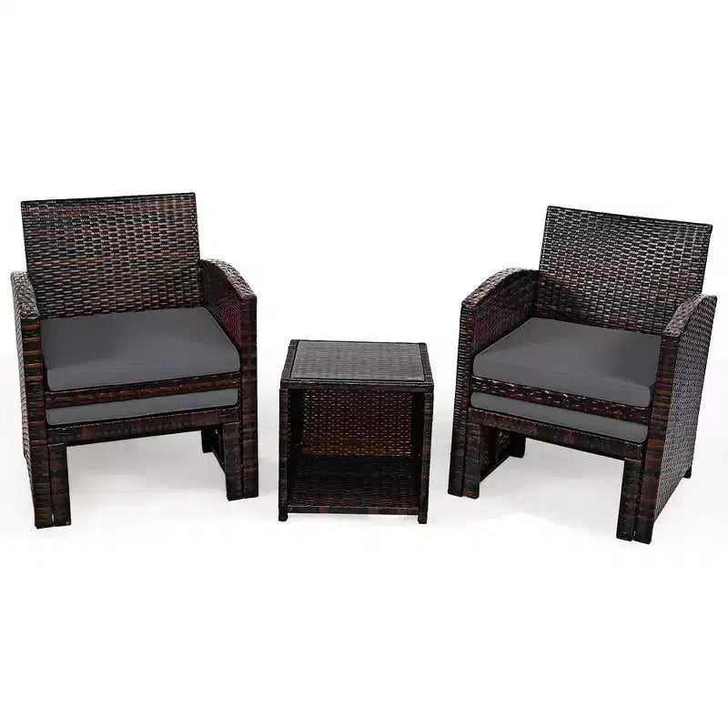 Costway Ensemble de Meubles de Patio en Rotin 5 Pièces Canapé Ottoman avec Coussins