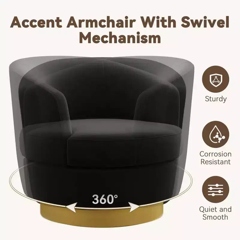 Likepay Velvet Swivel Accent Chair Barrel Chair, 360 Swivel Chair, Makeup Vanity Stool Modern Accent Chair for Living room Bedroom