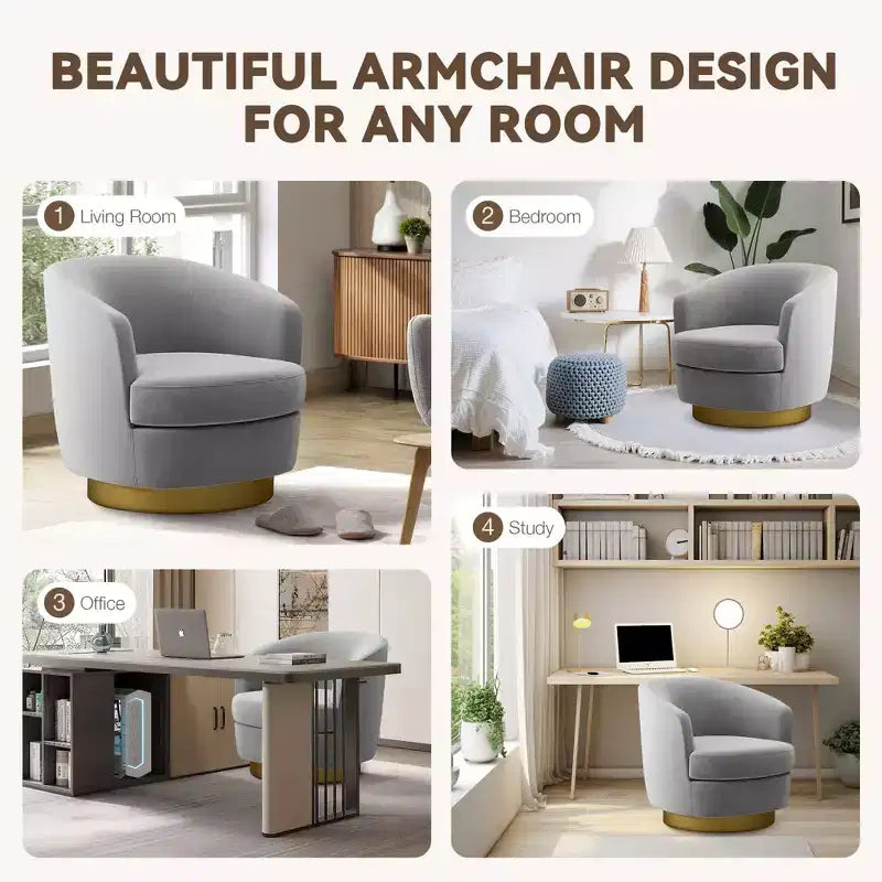 Likepay Velvet Swivel Accent Chair Barrel Chair, 360 Swivel Chair, Makeup Vanity Stool Modern Accent Chair for Living room Bedroom