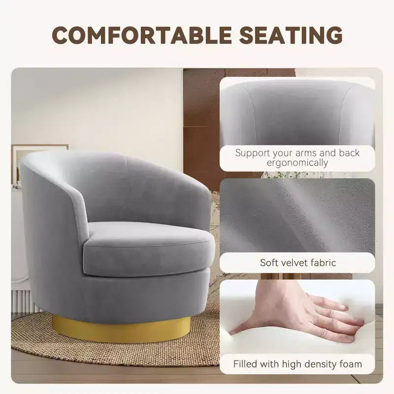 Likepay Velvet Swivel Accent Chair Barrel Chair, 360 Swivel Chair, Makeup Vanity Stool Modern Accent Chair for Living room Bedroom