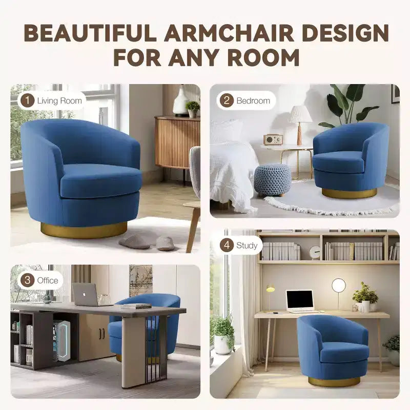 Likepay Velvet Swivel Accent Chair Barrel Chair, 360 Swivel Chair, Makeup Vanity Stool Modern Accent Chair for Living room Bedroom