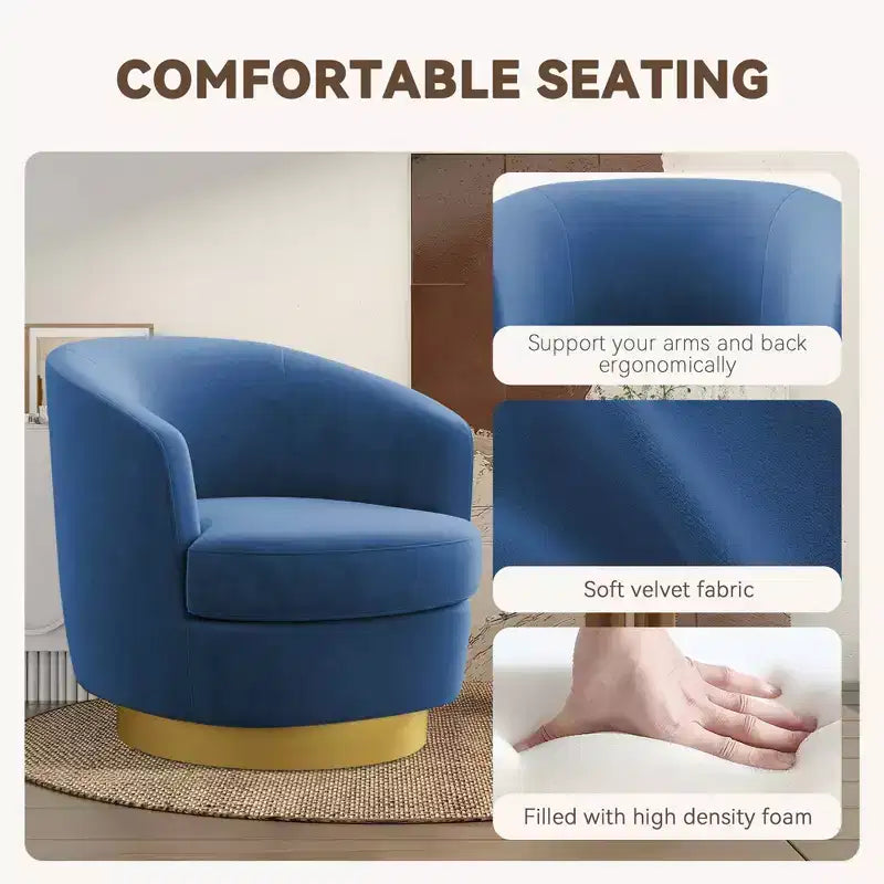 Likepay Velvet Swivel Accent Chair Barrel Chair, 360 Swivel Chair, Makeup Vanity Stool Modern Accent Chair for Living room Bedroom