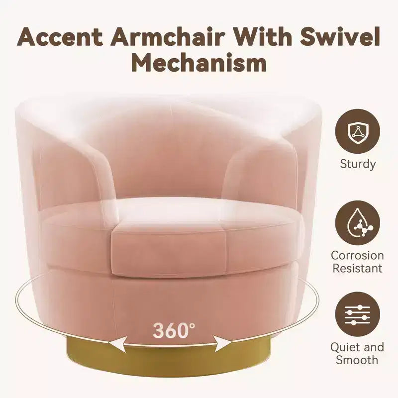 Likepay Velvet Swivel Accent Chair Barrel Chair, 360 Swivel Chair, Makeup Vanity Stool Modern Accent Chair for Living room Bedroom
