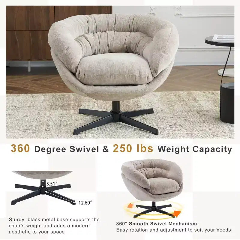 Okak Modern Chenille Swivel Office Chair with Removable Cushion,Comfy Accent Chair for Living Room,Apartment