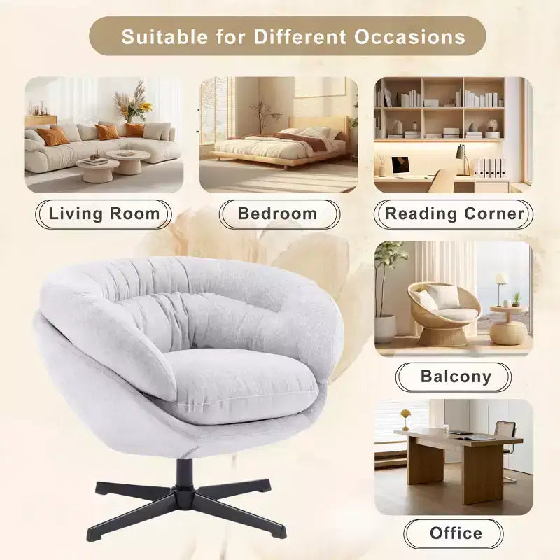 Okak Modern Chenille Swivel Office Chair with Removable Cushion,Comfy Accent Chair for Living Room,Apartment