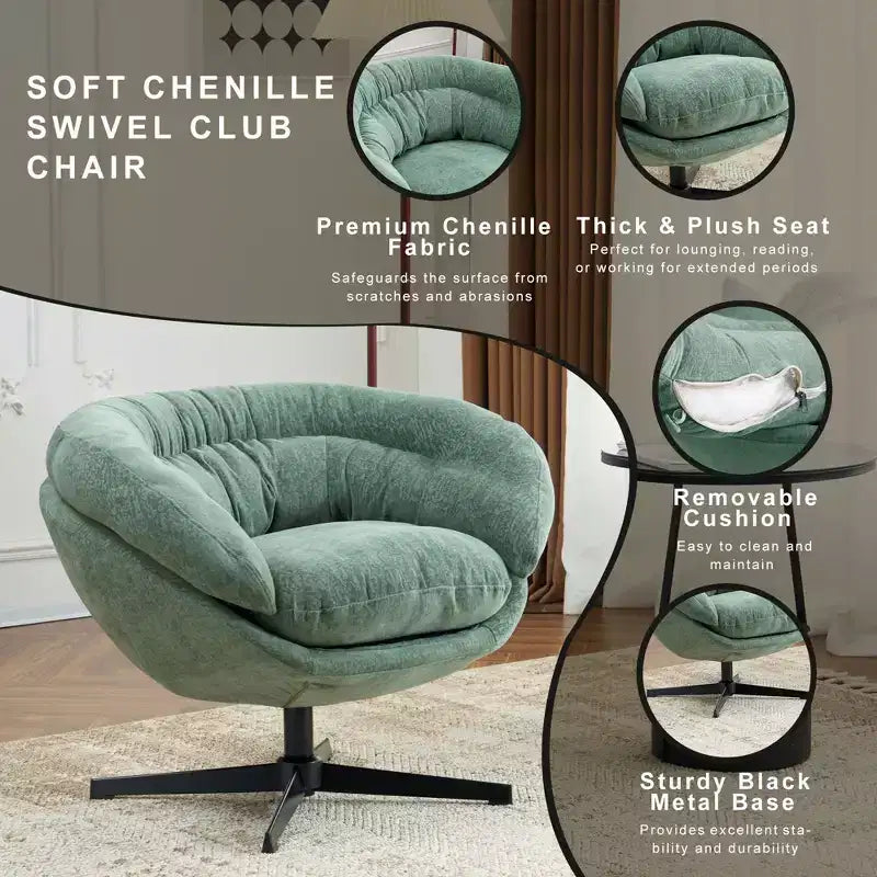 Okak Modern Chenille Swivel Office Chair with Removable Cushion,Comfy Accent Chair for Living Room,Apartment