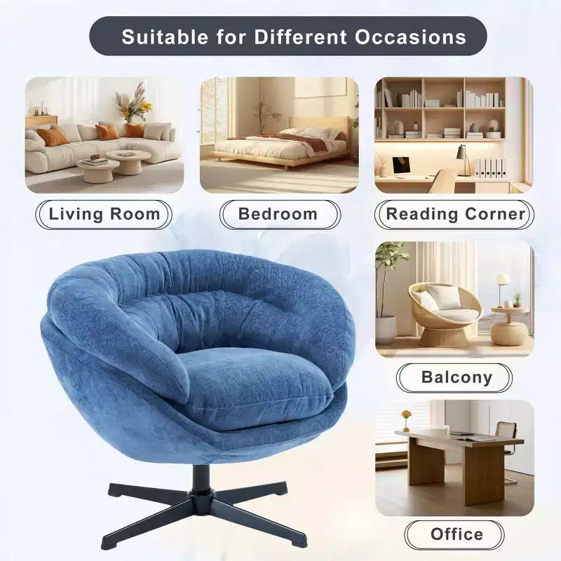 Okak Modern Chenille Swivel Office Chair with Removable Cushion,Comfy Accent Chair for Living Room,Apartment