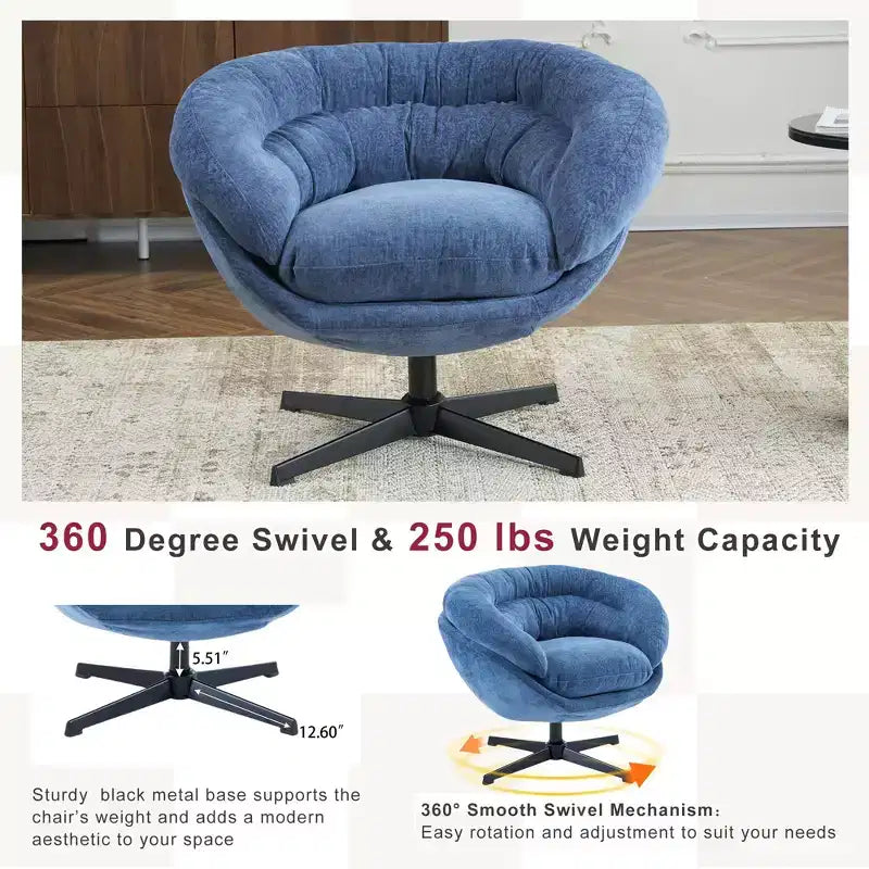 Okak Modern Chenille Swivel Office Chair with Removable Cushion,Comfy Accent Chair for Living Room,Apartment