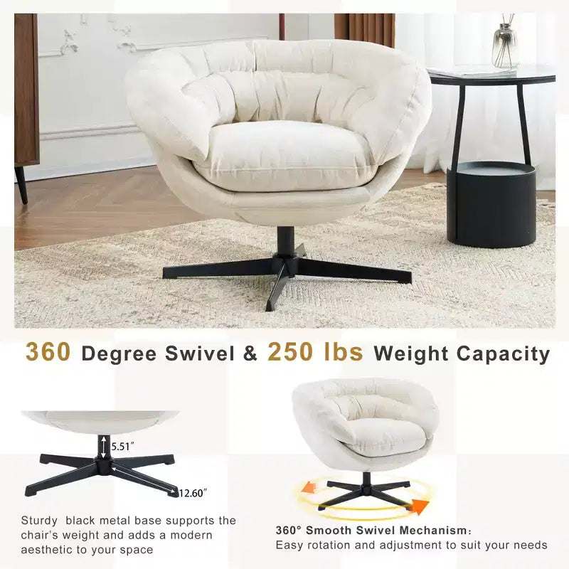 Okak Modern Chenille Swivel Office Chair with Removable Cushion,Comfy Accent Chair for Living Room,Apartment