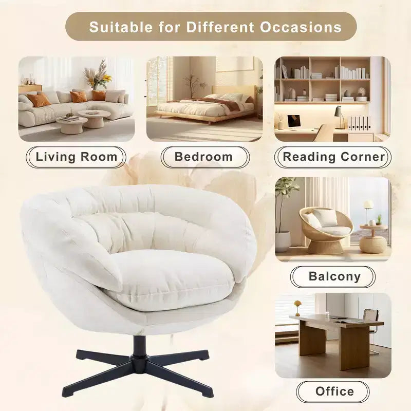 Okak Modern Chenille Swivel Office Chair with Removable Cushion,Comfy Accent Chair for Living Room,Apartment