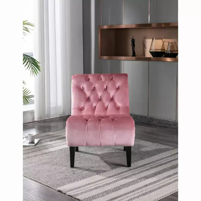 Okak Modern Armless Velvet Accent Chair, Upholstered Fabric Button Comfortable Chair with Wooden Legs