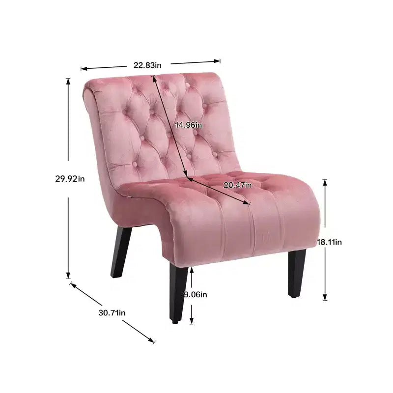 Okak Modern Armless Velvet Accent Chair, Upholstered Fabric Button Comfortable Chair with Wooden Legs