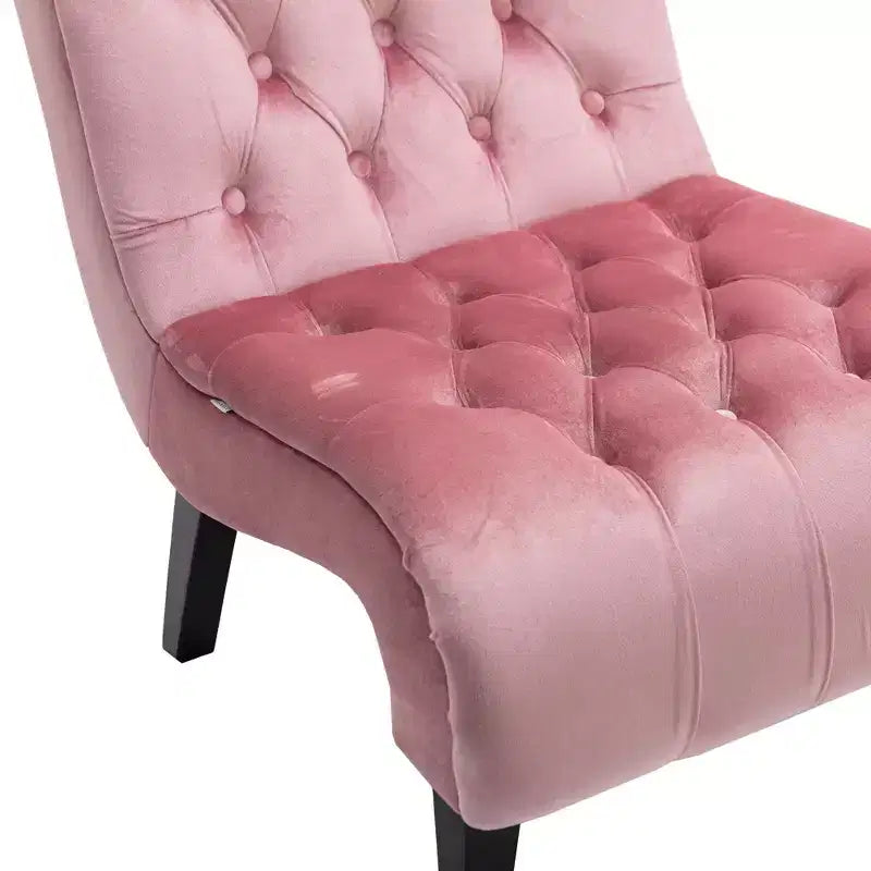Okak Modern Armless Velvet Accent Chair, Upholstered Fabric Button Comfortable Chair with Wooden Legs
