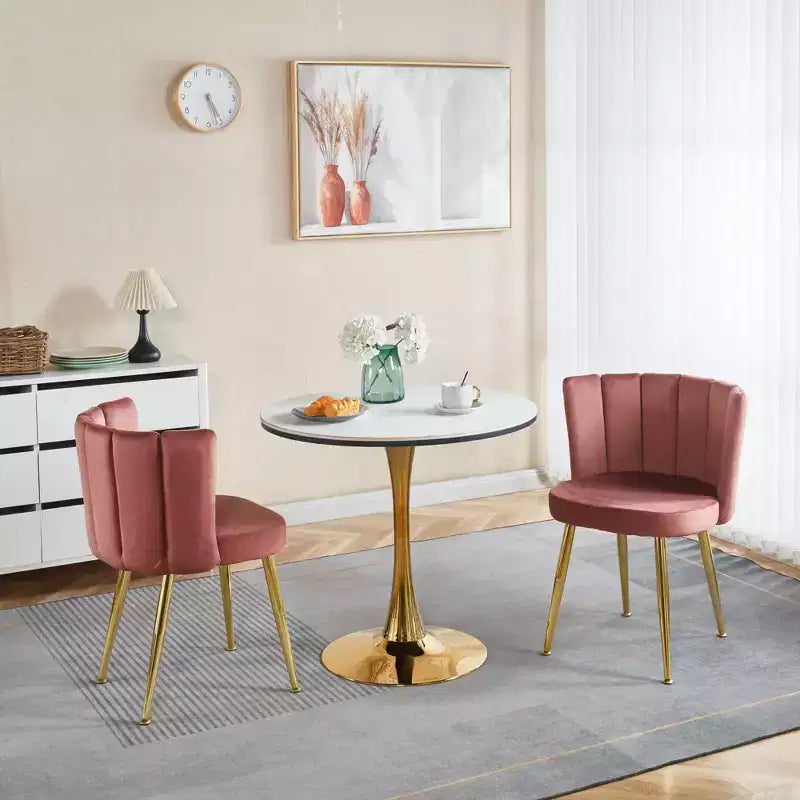 Okak Modern Accent Chair, with Iron Tube Golden Color Legs, Velvet and Comfortable Backrest, Set of 2