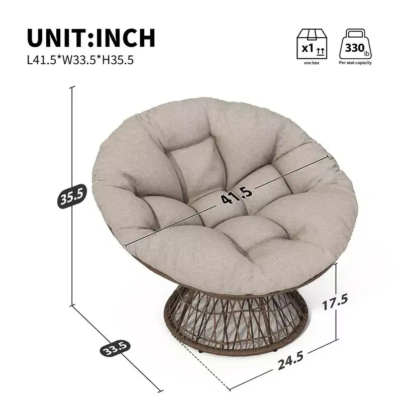 Fauteuil d'appoint moderne pivotant Okak, fauteuil ergonomique en osier de 41,5 po avec coussin en tissu épais haute densité nuage, housse 3-proof, cadre en fer haute capacité