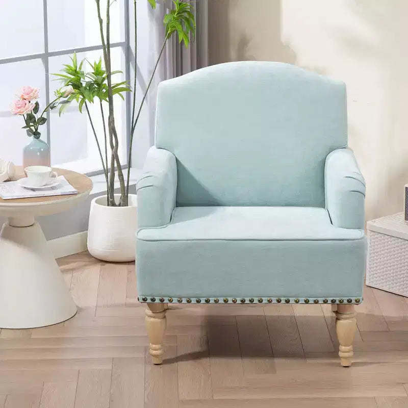 Okak Modern Accent Chair with Retro Wooden Legs, Small Fabric Club Chair, Comfy Upholstered Armchair Lounge Chair for Bedroom Living Room