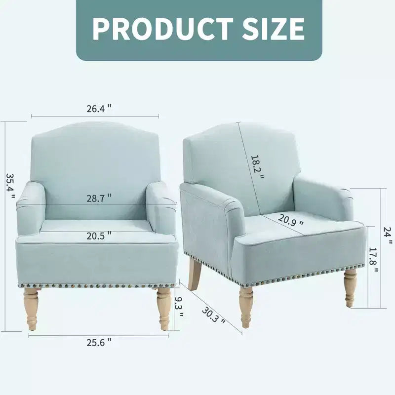 Okak Modern Accent Chair with Retro Wooden Legs, Small Fabric Club Chair, Comfy Upholstered Armchair Lounge Chair for Bedroom Living Room