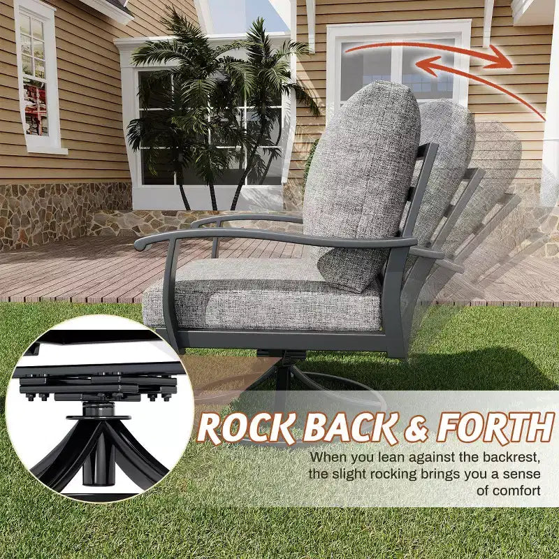 Ensemble de conversation d'extérieur 7 pièces en métal EROMMY avec fauteuils pivotants à 360°, canapé, table basse et pouf pour patio, jardin, terrasse ou piscine