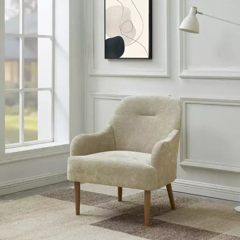 Okak Modern Accent Chair, Chenille Armchair, Modern Style Accent Chair with Wood Legs, Comfy Design for Living Room, Bedroom