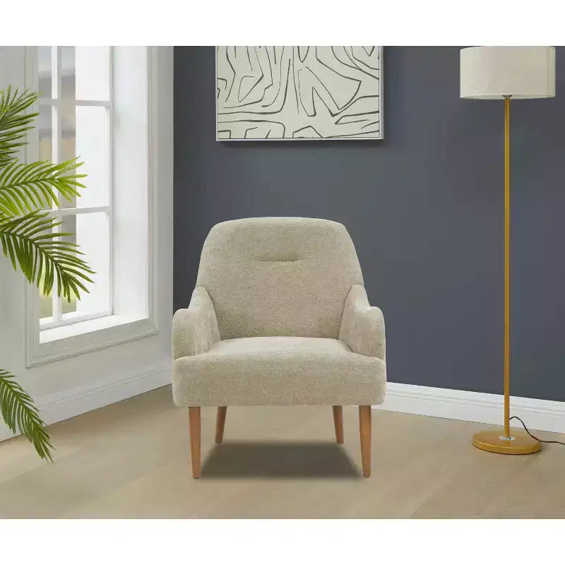 Okak Modern Accent Chair, Chenille Armchair, Modern Style Accent Chair with Wood Legs, Comfy Design for Living Room, Bedroom